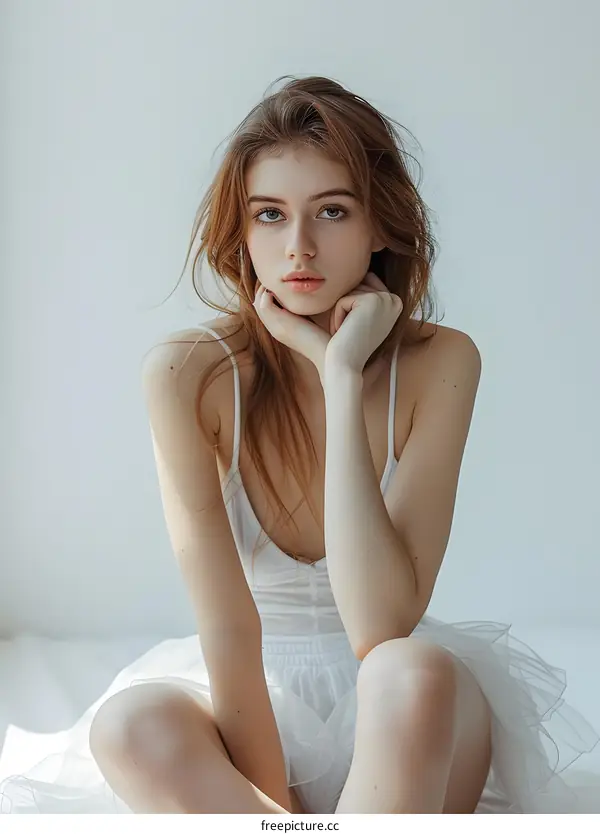 portrait of a young woman in a white dress