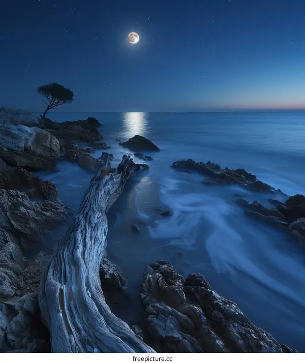 The full moon rises over the Mediterranean Sea