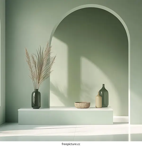 Minimalist Interior Design with Arch and Green Wall