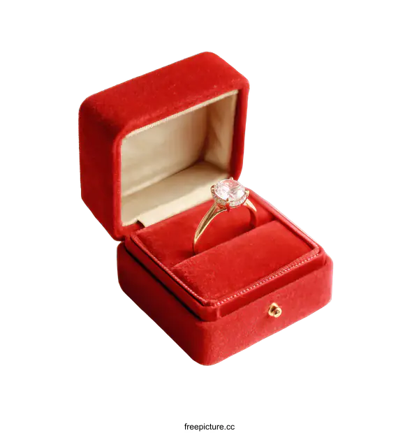 [Transparent Background PNG]Red Velvet Box with Diamond Ring