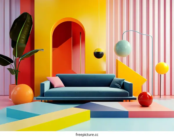 Colorful Geometric Interior Design Illustration