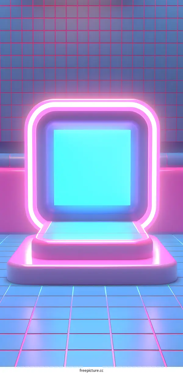 Neon Light Abstract Background With 3D Platform