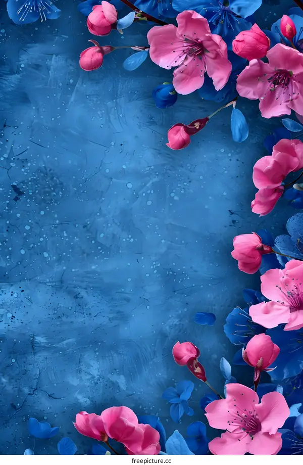 Pink Flowers on Blue Background
