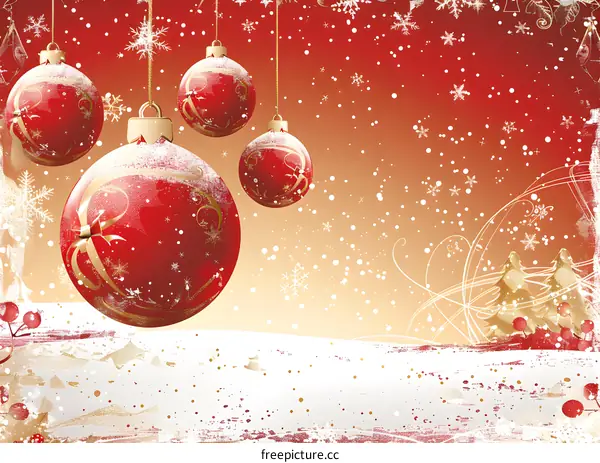 Christmas red balls and snowflakes