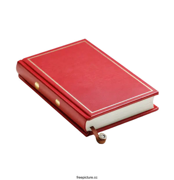 [Transparent Background PNG]Red Leather Bound Book with Gold Accents