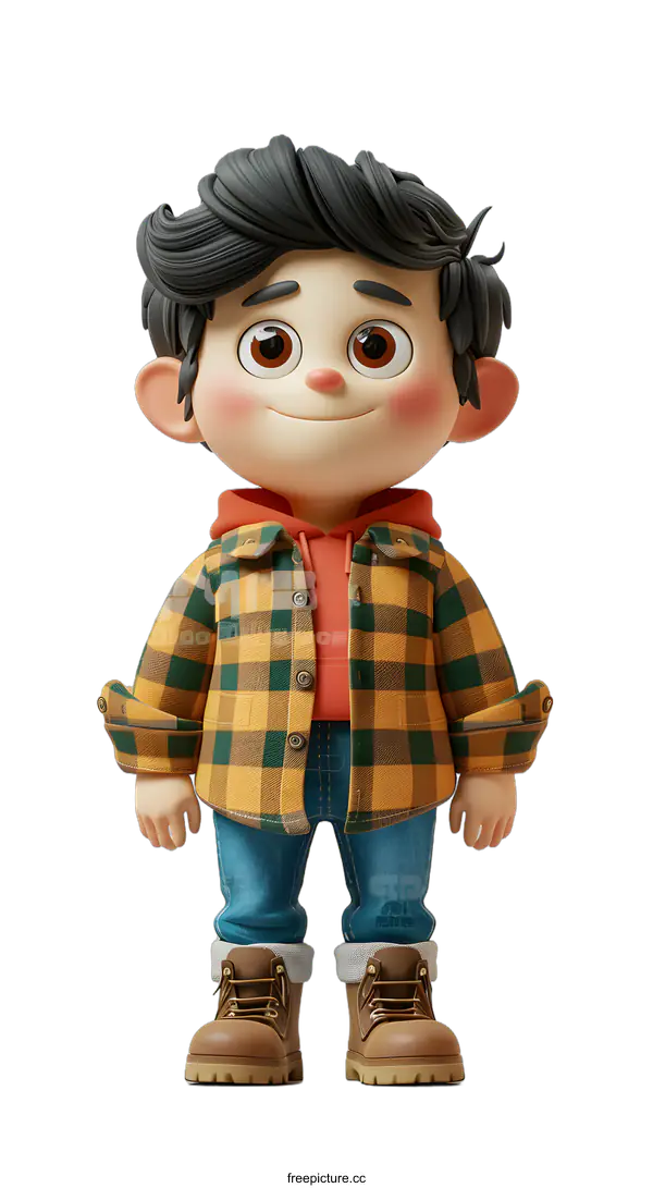 [Transparent Background PNG]A 3D rendering of a cute cartoon boy