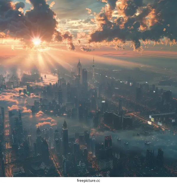 Sunrise over a Futuristic Cityscape