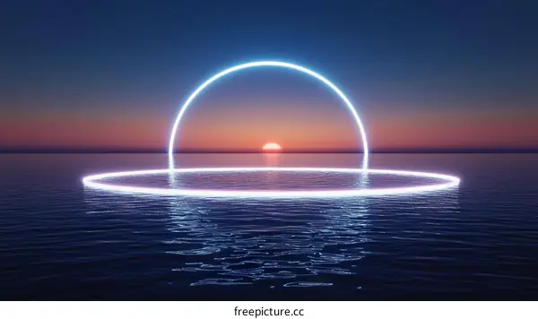 Neon Circles Over the Sunset Sea