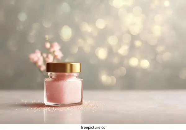 Pink Glitter Jar with Bokeh Background