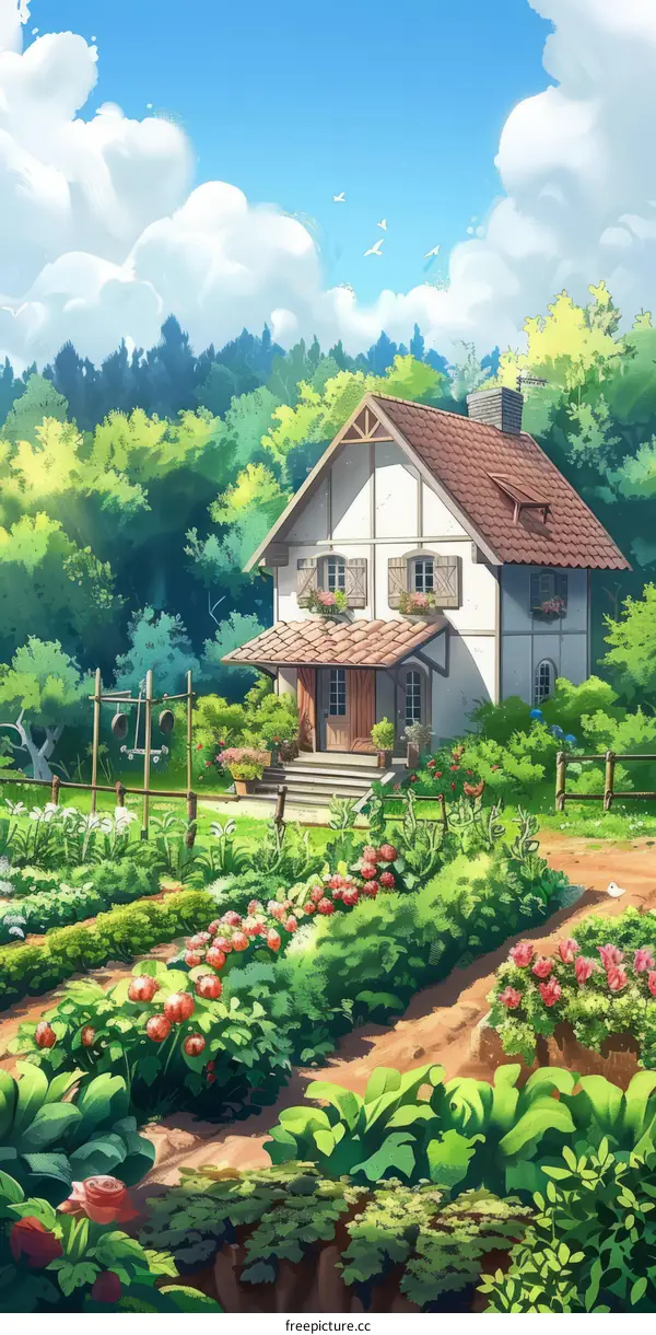 Charming Cottage Nestled Amidst Verdant Green Fields