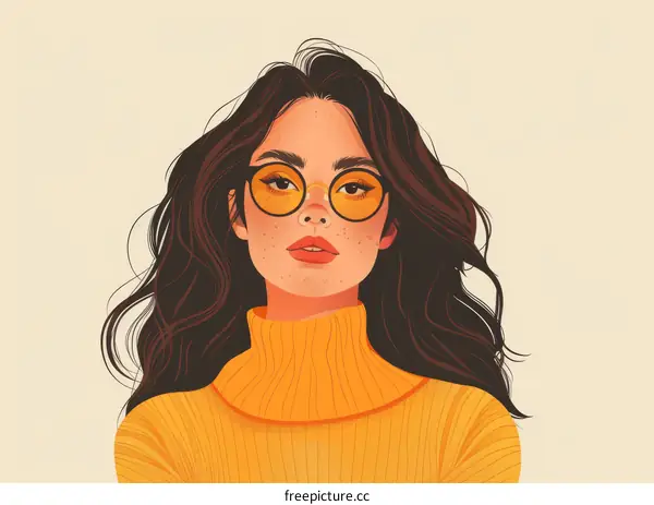 Portrait of a young woman with long brown hair and yellow turtleneck