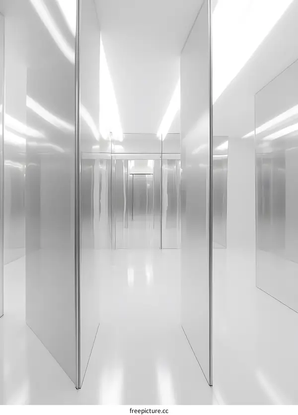 White Room Interior Design with Reflective Walls