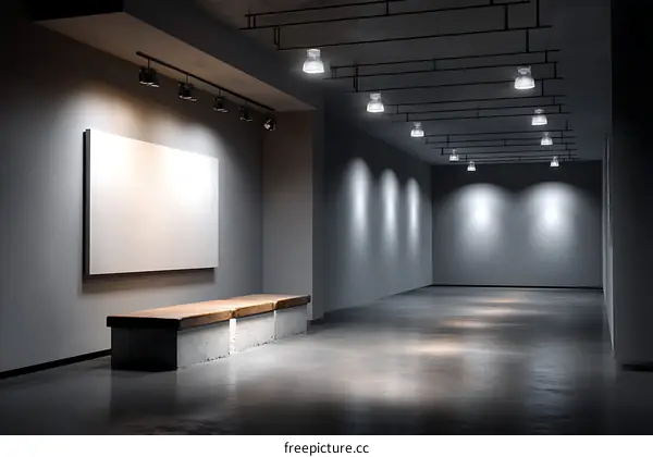 Empty Gallery Space with Blank Canvas