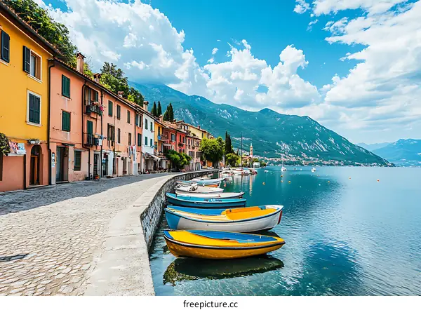 Colorful Buildings Along the Lakeside in Italy