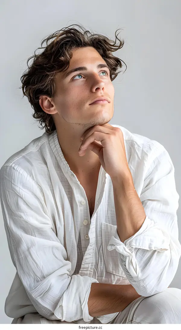 Portrait of a young man looking up