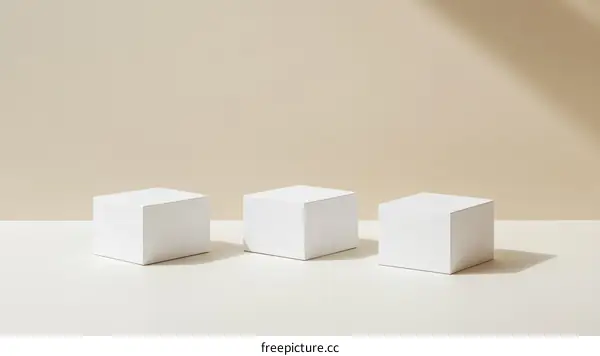 Three White Cubic Display Platforms