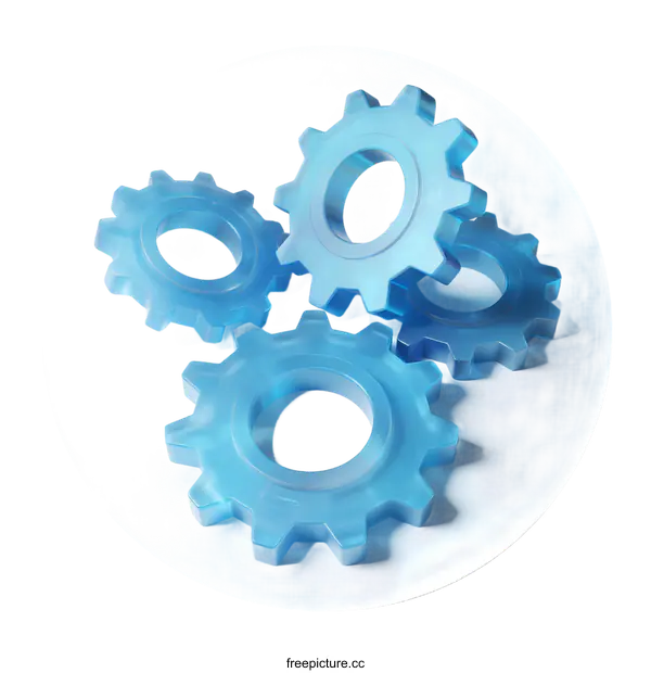 [Transparent Background PNG]Blue Transparent Gears with Interconnected Mechanism