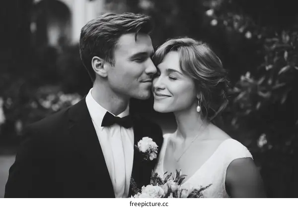 Black and White Wedding Couple Portrait