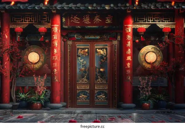 Chinese courtyard decorated for Spring Festival