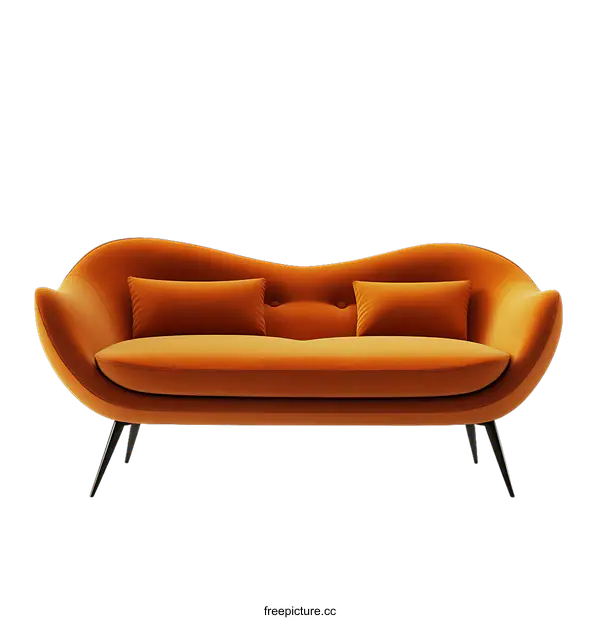 [Transparent Background PNG]Orange Velvet Sofa with Black Legs