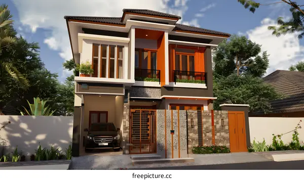 Modern House Design with Orange Accents