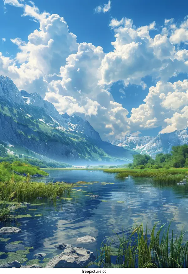 Mountain Lake with Clouds