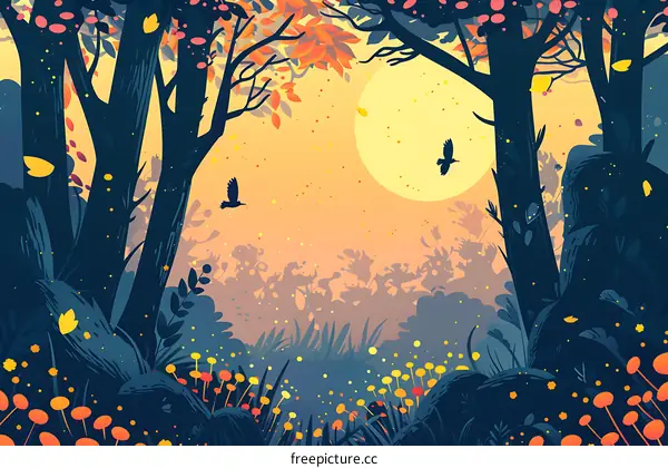 Beautiful Sunset View in a Lush Forest