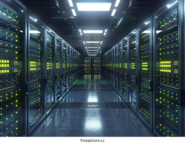 Server room with rows of server racks