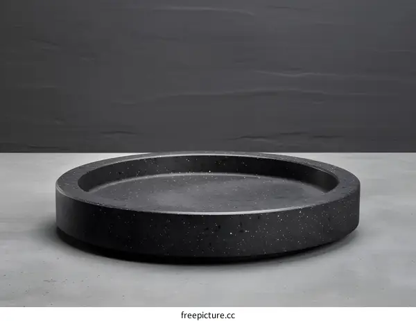 Black Stone Tray on Gray Background