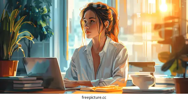 business woman working on laptop in home office