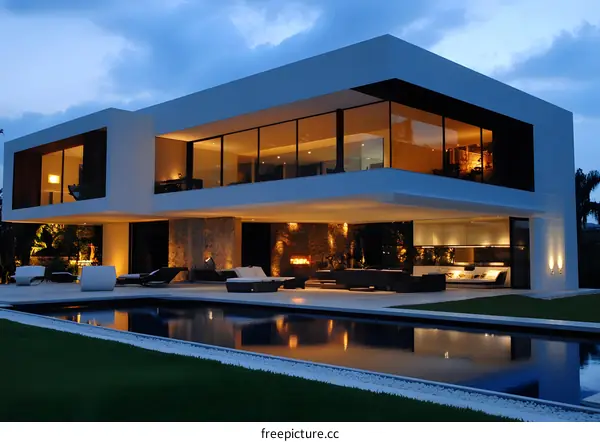 Modern House with Swimming Pool and Large Windows
