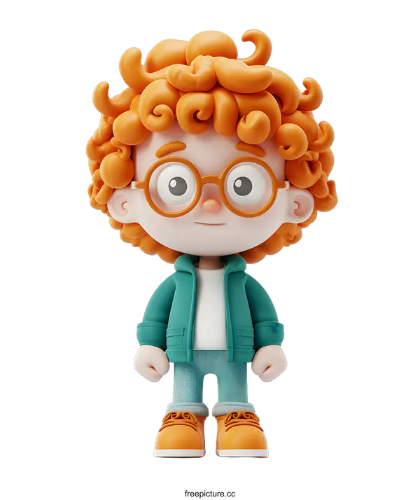 [Transparent Background PNG]3D Cartoon Character with Red Hair and Glasses