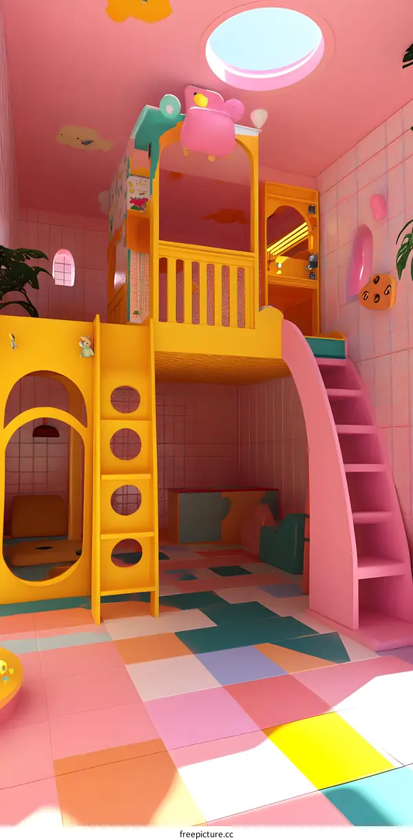 Colorful Playroom Interior Design with Bunk Bed
