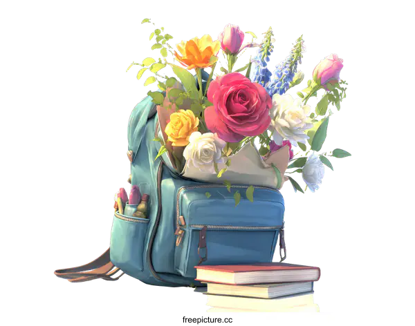[Transparent Background PNG]Backpack Filled with Colorful Flowers Illustration