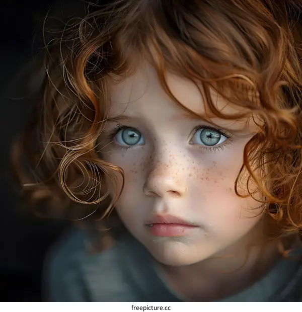 Portrait of a Young Girl with Red Hair and Freckles