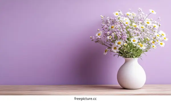 Beautiful Flower Bouquet in Vase Against a Lavender Background