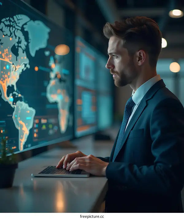 Businessman Working in a Surveillance Center