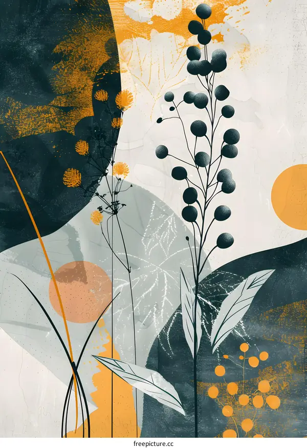 Abstract Botanical Illustration With Yellow And Green Colors
