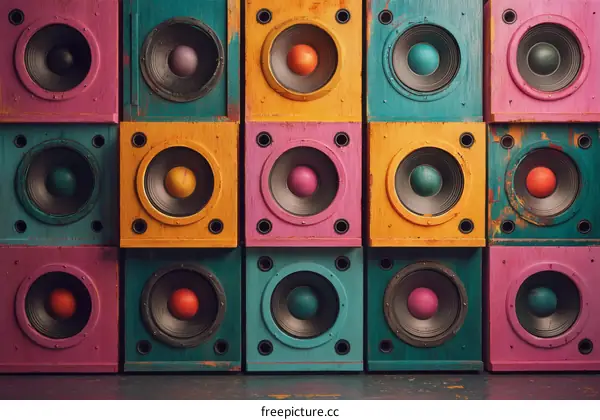 Colorful Vintage Speakers Wall Art