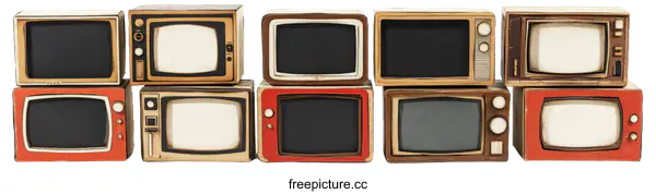 [Transparent Background PNG]Vintage Televisions Collection Display
