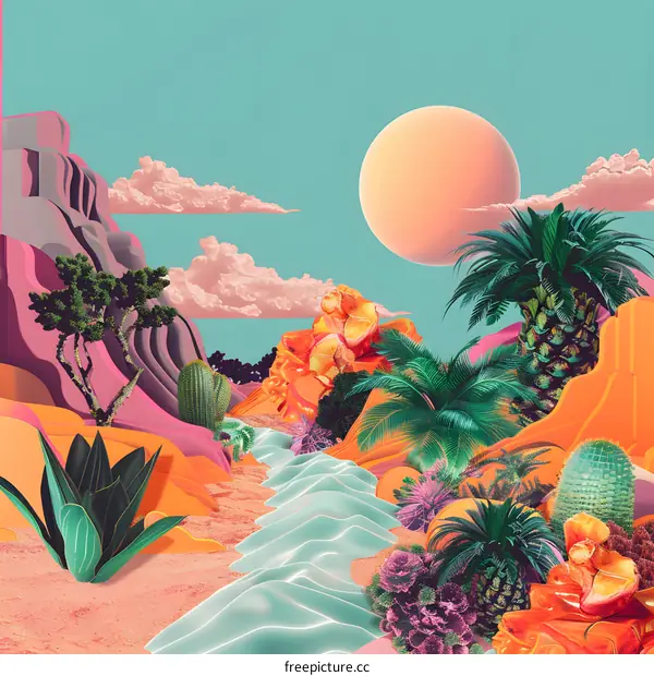 Tropical Desert Landscape Illustration