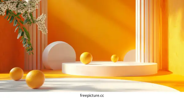 Orange Fruit Display on White Stage