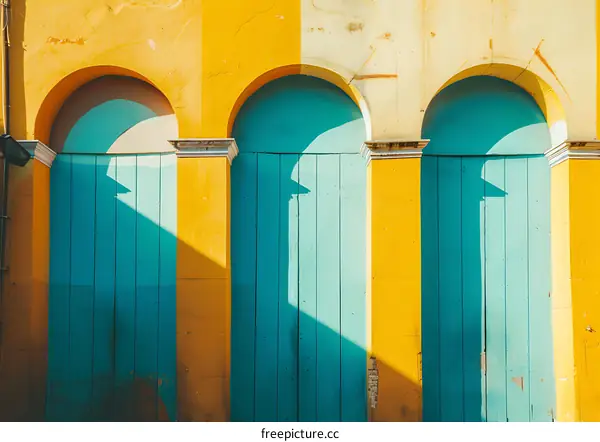 Yellow and Blue Arched Wall in Europe