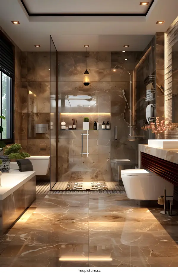 Modern minimalist marble bathroom