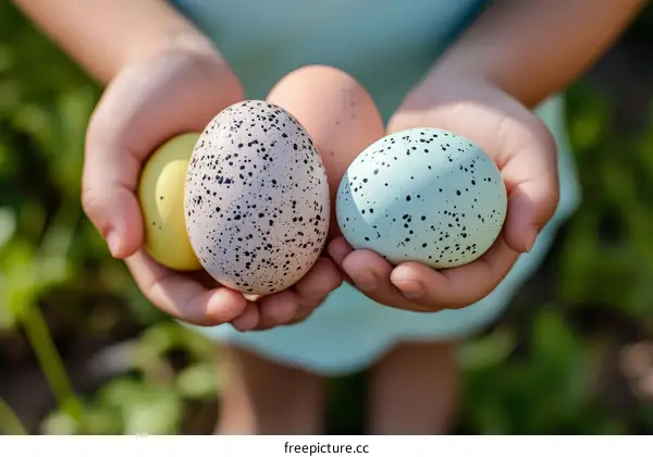 Childs Hands Holding Easter Eggs