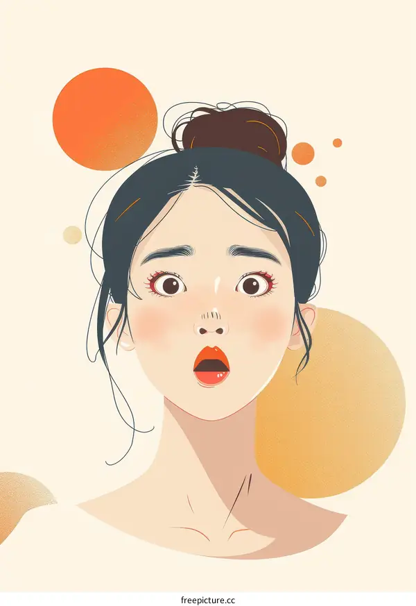 Surprised Korean woman with brown hair bun