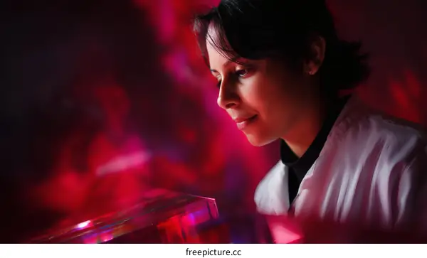 Focused Scientist Examining a Crystal