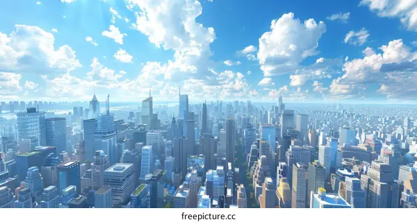 New York City Skyline with Blue Sky and Clouds