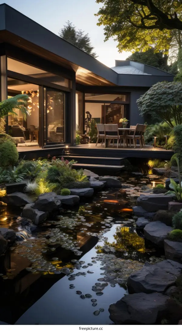 Modern Zen Garden Oasis with Tranquil House