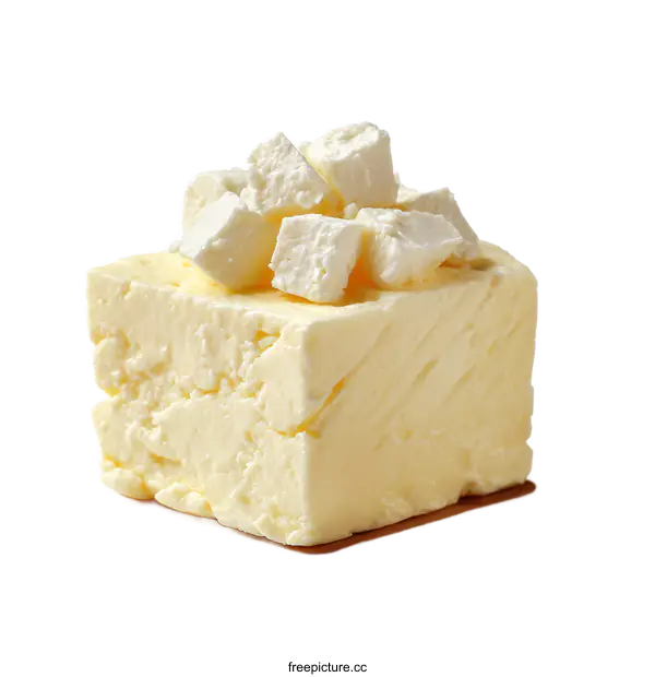 [Transparent Background PNG]Block of Feta Cheese with Crumbles